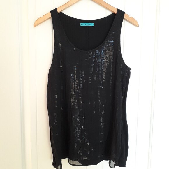 alice + olivia Silk Sequin Tank Top Black Size S - Picture 1 of 15